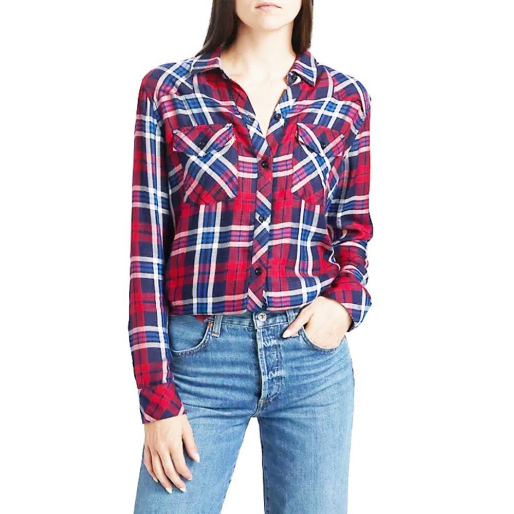 Rails Women's Kendra Plaid Button-Up Shirt Navy Red White Classic Grunge Flannel
